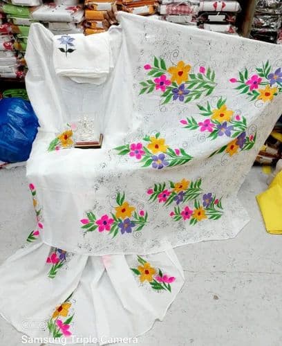 Printed HANDPRINT COTTON MAL MAL SAREE